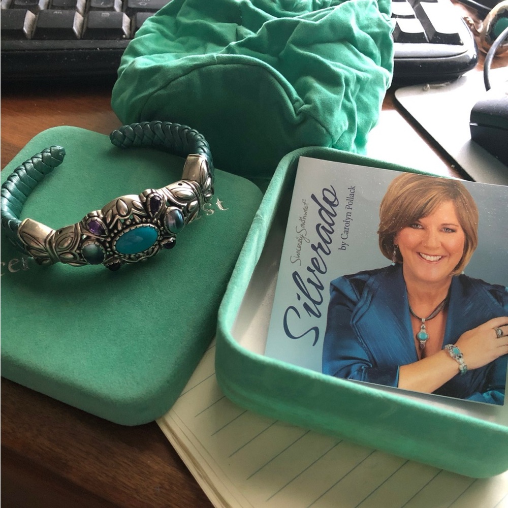 Carolyn Pollack Sterling Silverado Teal Leather Cuff Bracelet!!